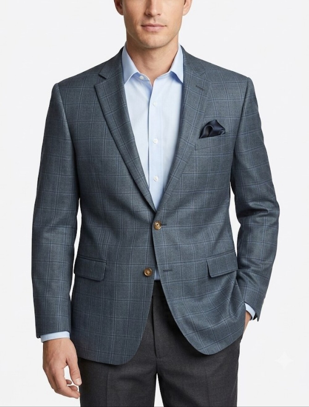 Ralph Lauren Navy Blue Windowpane Sport Coat Size 46R